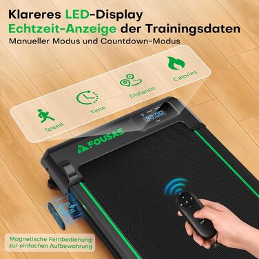 Килимок для ходьби, бігова доріжка 1-10 км/год для домашнього використання з нахилом 9, ходунковий тренажер 2,5 к.с. зі світлодіодним дисплеєм, пульт дистанційного керування, 12 програм, подвійна амортизація, вантажопідйомність до 150 кг, чорно-зелений, 4