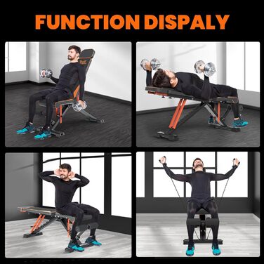 Складана регульована багатофункціональна похила лава з 8-позиційним регулюванням спинки та стрічкою опору / 4-позиційне регулювання навантаження 400 кг Професійна лава для силових тренувань