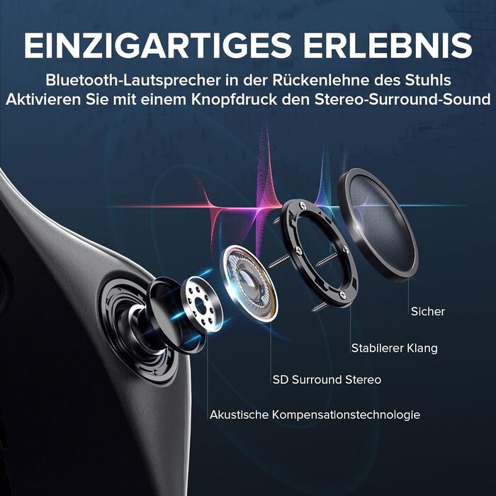 Ігрове крісло GTPLAYER з підставкою для ніг, динамік, музика через Bluetooth, офісне крісло, комп&39ютерне крісло, стілець для столу, ергономічне крісло, чорно-сіре