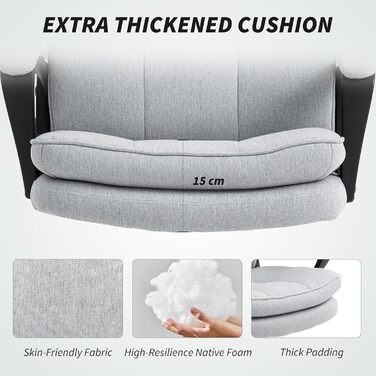 Офісне крісло керівника HOMCOM, тканинне комп&39ютерне крісло з двошаровою оббивкою, висока спинка, безшумні поворотні колеса, підлокітники, регулювання висоти, функція нахилу для домашнього використання, світло-сірий колір