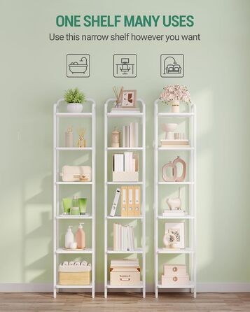 Полиця Hzuaneri, книжкова шафа, стояча полиця, вузька полиця з 6 полицями, вузька офісна полиця, кутова полиця для офісу, вітальні, спальні, кухні, 30 x 33 x 166 см, білий BC24613W 30 x 33 x 166 см білий