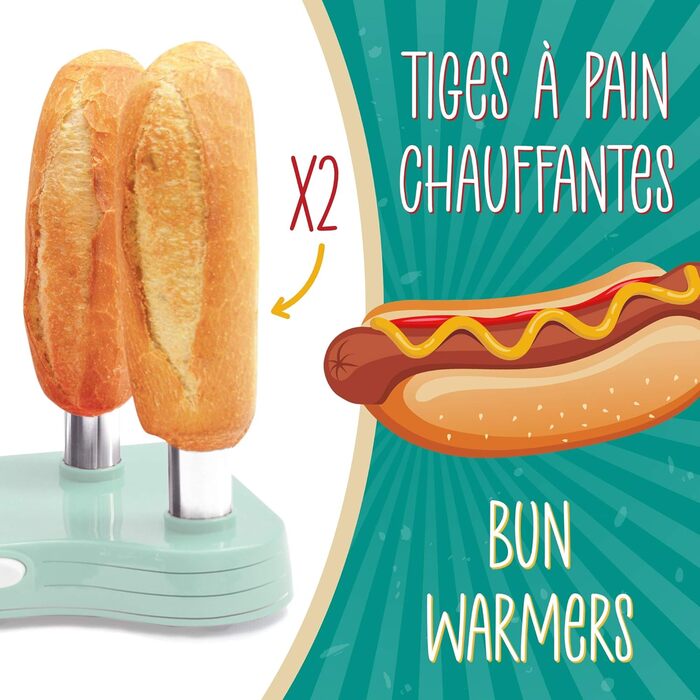 Машина для виготовлення хот-догів ScrapCooking 601 - місткість 12 сосисок і 2 булочки - вінтажний ретро-стиль для вечірок Барбекю Фестивалі Веселощі День народження-Зелений-0601, безпечний для харчових продуктів пластик, білий