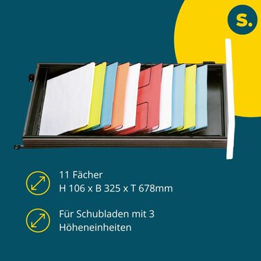 Роздільник SSI Schfer, похилий лоток, 11 відділень DIN A4, для шухляд глибиною 800 мм, для шухляд з 3 одиницями висоти, В 106 мм x Ш 325 x Г 678