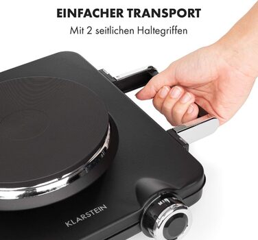 Електрична подвійна конфорка Klarstein Cookorama, 2250 Вт, маса варильних поверхонь 150/180 мм Ø, світлові індикатори, ручки для захоплення, 5 рівнів, варильна поверхня, кемпінг, чорний чорний 2250 Вт