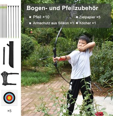 Лук і стріли для підлітків — набір для початківців (композитна рукоятка, скловолокняні плечі)