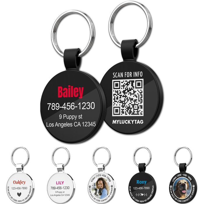 Персоналізовані ідентифікаційні жетони для домашніх тварин MYLUCKYTAG Жетони для собак - Жетони для ідентифікації QR-коду - Онлайн-профіль домашніх тварин - Надсилання сповіщень про місцезнаходження домашніх тварин електронною поштою після сканування