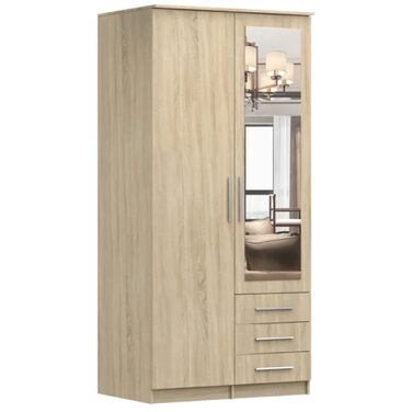 Шафа Fabryka Mebli Idczak з дзеркалом, 2 двері, 3 шухляди - Шафа з орними дверима - Шафа для спальні - 61 x 100 x 207 см - Шафа для вітальні - Вішалка для пальто, Sonoma Cabinet 2d Sonoma/Sonoma