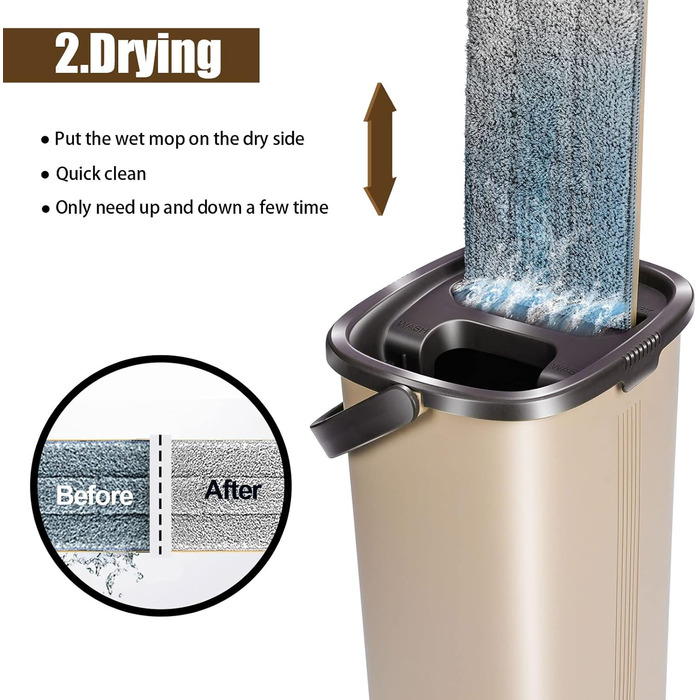 Набір швабр і відро для прибирання MASTERTOP, швабра для підлоги з 6 подушечками з мікрофібри, самоочисна плоска швабра для сухого