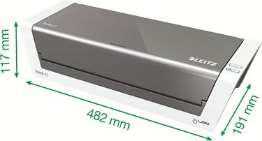 Ламінатор Leitz A3 Touch 2, повністю автоматичний високошвидкісний ламінатор преміум-класу для офісу та школи, для ламінувальних пакетів товщиною від 80 до 250 мікрон, включаючи стартовий комплект ламінувальних рукавів, iLam, 74744000