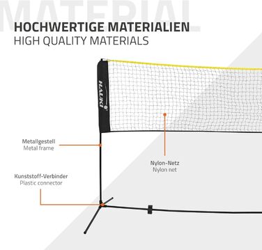 Сітка для бадмінтону Hauki, тенісна сітка 400 см/500 см, чорна/синя, висота 156 см, комплект сітки для воланів, 3 волани, сумка для перенесення, міцна залізна рама, портативна волейбольна сітка, тренувальна сітка для приміщень та вулиці, чорна, 500 см