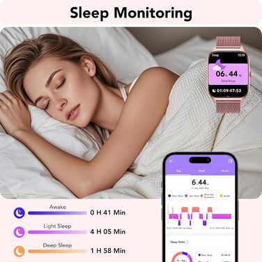 Жіночий смарт-годинник CASCHO з функцією телефону, 1,85-дюймовий смарт-годинник, фітнес-годинник із 120 спортивними режимами, пульсометром/SpO2/крокоміром/монітором сну, водонепроникний фітнес-трекер IP68 для iOS та Android, рожеве золото