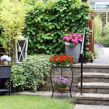 Металева підставка для рослин Bomblap, підставка для квітів 48 см, 2-рівнева підставка для квіткових горщиків, тримач для квіткових горщиків для використання в приміщенні та на вулиці, чорна кругла