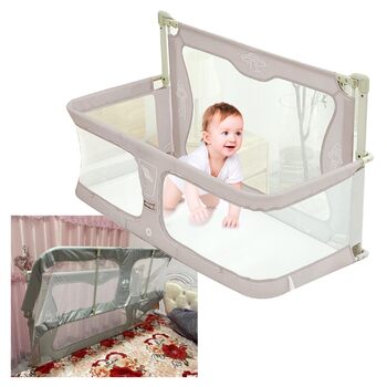 Дитяче ліжко 3-в-1, 120x50 см, дитяча колиска, дитяче ліжечко-манеж, дитяче ліжко-манеж, пружинне ліжко-бокс біля ліжка, з аксесуарами, які можна розмістити на ліжку (колір кремово-білий)