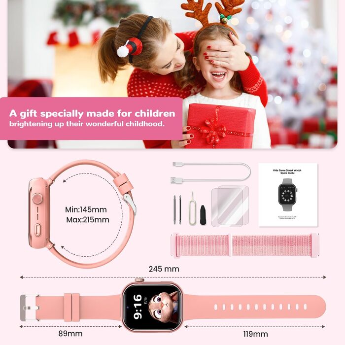 Розумний годинник RUXINGX 4G для дітей з GPS та телефонними дзвінками, дитячий годинник із водонепроникністю IP68, подвійним переглядом, голосовим чатом, ліхтариком, шкільним режимом, крокоміром, будильником для хлопчиків та дівчаток, рожевий