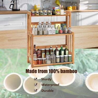 Рівнева бамбукова підставка для спецій, тримач для спецій з регульованими полицями, кухонна підставка для спецій, кутова полиця для кухні та їдальні, 3-