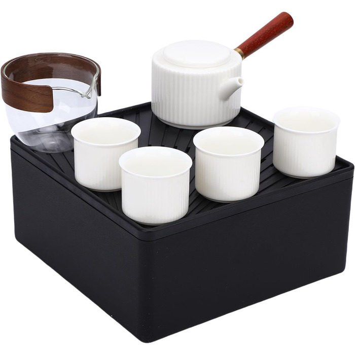 Чайний Сервіз, Керамічний Чайник з Бічним Тримачем та 4 Чашки, Компактний Набір для Чаювання в Подорожах для Поціновувачів Чаю