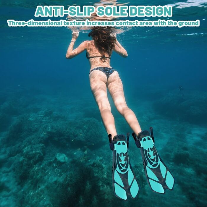 Ласти для плавання унісекс для дорослих, регульовані ласти для сноркелінгу з відкритою п&39ятою, короткі та нековзні ласти для дайвінгу, підводного плавання та плавання, блакитні, розмір S/M 36-41