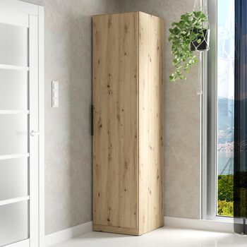 Багатофункціональна шафа Forte CADIXO 50, кутова шафа в скандинавському стилі, 1 дверцята, інженерна деревина, коридор/вітальня/спальня, декор з дуба ручної роботи, 51,2 см завширшки x 212,9 см заввишки x 58,9 см завглибшки