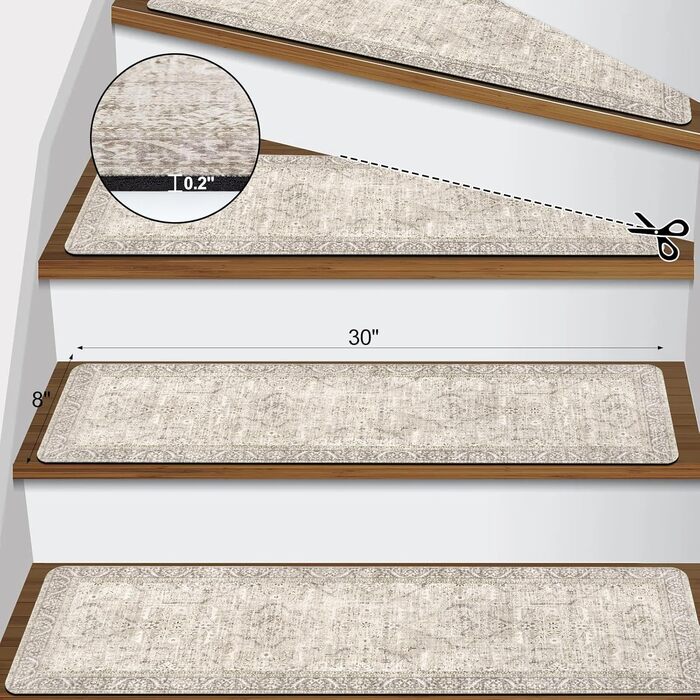 Доріжка для сходів Tiveney, нековзка, 20,3 x 76,2 см, гумова основа, килимки для дерев&39яних сходинок, килимок для безпеки сходів, що миється, хакі, сходинки для дітей, собак старшого віку, 15 шт. 8&39 x 30&39 хакі 15