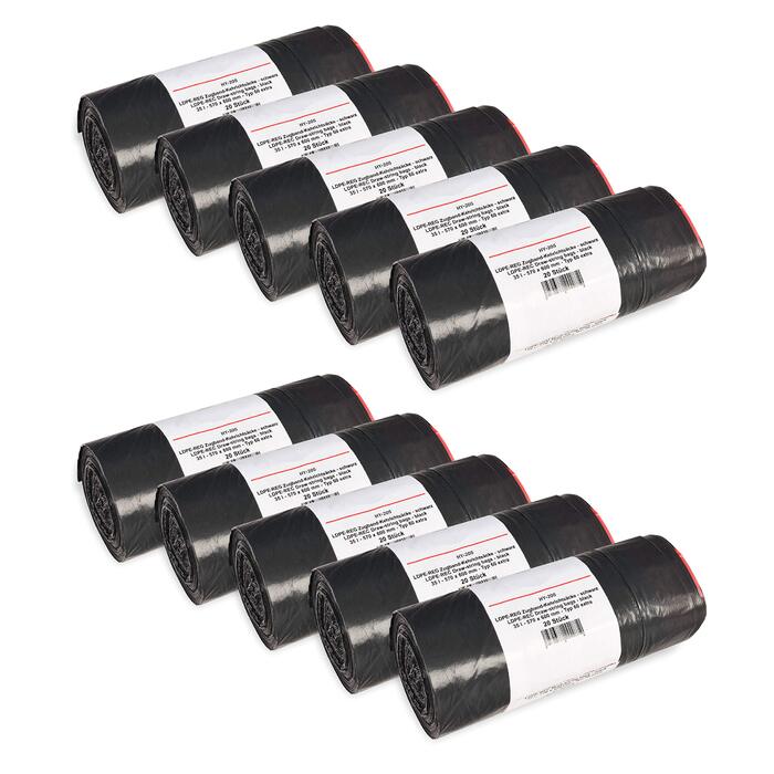 Сміттєві пакети Hypafol Тип 60 зі шнурком, 35 л Пакети для сміття для дому, саду та промисловості Надзвичайно міцні та стійкі до розривів Чорні надміцні сміттєві пакети з високоякісного матеріалу 200 шт. (10 рулонів) 35 літрів