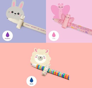 Набір із 14 гелевих ручок, що стираються, з термочутливою гумкою, різні кольори чорнил та дизайни корпусу, наконечник 0,7 мм, мотиви тварин, 14 предметів