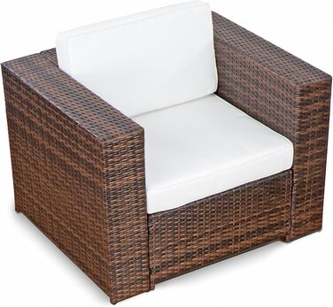 Лаунж-диван Садові меблі Дешевий лаунж-диван Polyrattan XXL Ротангове крісло - In/Outdoor - Ручне ткане - з подушками - коричневий, 1er Premium Lounge Armchair -