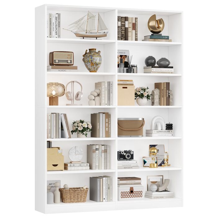 Книжкова полиця FirFurd з 12 відділеннями, книжкова шафа, окремостояча полиця, полиця для зберігання речей для вітальні, офісу, кухні, 120 x 30 x 188,7 см, білий