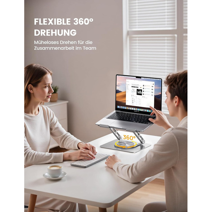 Підставка для ноутбука Lamicall регульована, поворотна на 360, алюмінієва, складана. Ергономічна підставка для Macbook Pro/Air та інших ноутбуків 10-17,3 дюймів для дому та офісу срібляста.