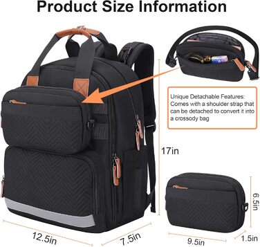 Пеленальний мішок, пеленальний рюкзак Великий рюкзак зі знімною сумкою для тіла та ремінцями для коляски, сумка для пелюшок для ма