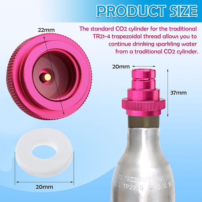 Швидкий адаптер VMUTGA CO2, швидкий адаптер для газованої води CO2, сумісний з виробником блискучої води Duo/Art/Terra, адаптер Sodastream 425 г циліндр 60 л трапецієподібна різьба TR21-4