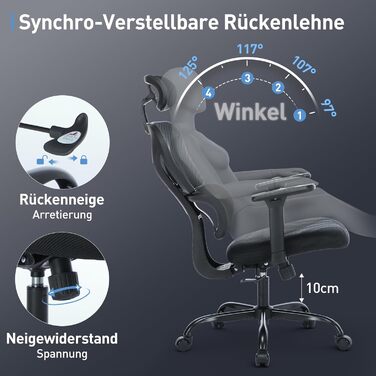 Ергономічне офісне крісло COLAMY Зручне робоче крісло з подушкою сидіння 9,5 см, 3D-підлокітниками, регульованим підголівником, для офісу, домашнього офісу та кабінету, чорний Black-01