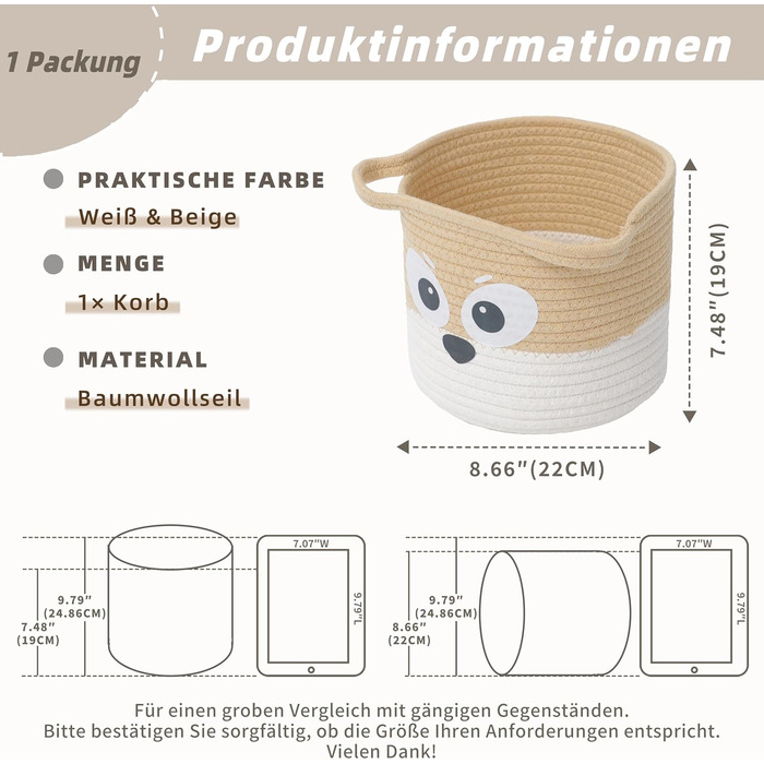 Плетений круглий кошик для зберігання GYASVWU, маленький декоративний кошик з ручкою, плетений кошик-полиця, в&39язаний кошик білий, органайзер для кошиків, кошики для полиці/зберігання іграшок для собак/дітей/подарунків (білий бежевий)