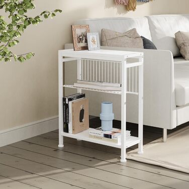 Вузький журнальний столик, маленький журнальний столик з 3 полицями, стійка для журналів, журнальний столик для вузьких приміщень, дротяна сітка, маленька тумбочка для ліжка, для вітальні, спальні, білий