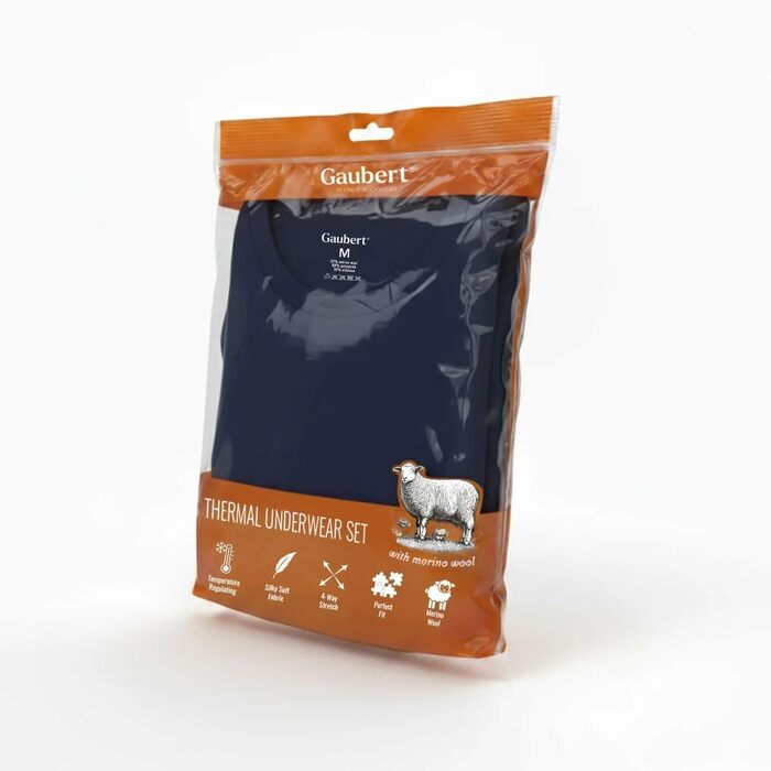 Чоловічий комплект термобілизни з мериносової вовни (сорочка штани) Тепла зимова лижна білизна з мериносової вовни, розмір M, темно-синій