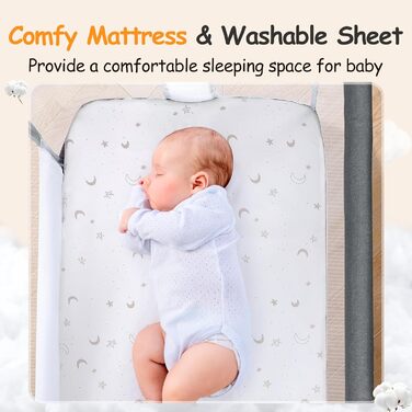 Дитяча колиска-ліжечко для новонароджених, портативне дитяче ліжечко з колесами, кошик для зберігання, матрац, регульована висота у 7 напрямках, додаткове ліжко (темно-сірий)