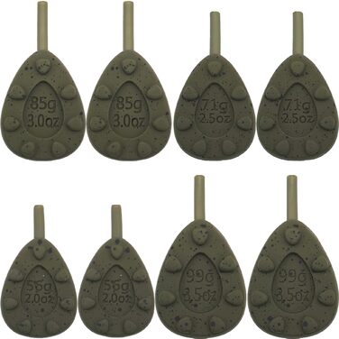 Набір повідків для коропа, 8 шт. - 2 кожного по 56 г/71 г/85 г/99 г Повідці для коропа, Повідці для коропа, Рибальські повідці, Донні повідці, Ловля коропа - Рибальські аксесуари, Вбудовані овальні, Камуфляжно-зелені, 2 кожного по 56 г/71 г/85 г/99 г