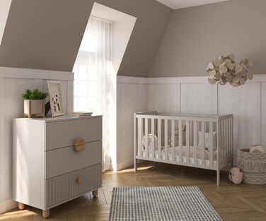 Дитяче ліжечко, ліжко Bambi 2-в-1 - Трирівневе регулювання для дитини, яка не сидить, сидить та стоїть - Два знімні поручні - з захисним бортиком - 60x120x86 см, Кашемір