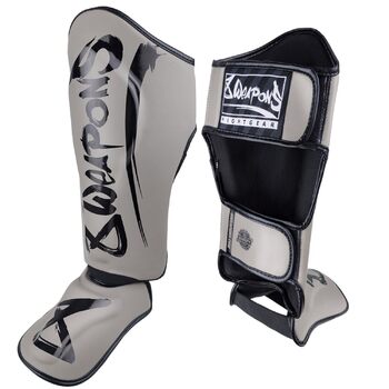 ЗБРОЇ Щитки для гомілок Unlimited 2.0, піщано-чорні, для тренувань та змагань, високоякісна синтетична шкіра та ідеальна амортизація, для муай-тай, K1, MMA, карате та кікбоксингу, 8