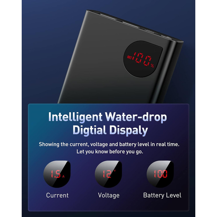 Зовнішній акумулятор, три-розетки Power Bank зі світлодіодним дисплеєм для iPhone 12 11 Xs Pro Max Mini Samsung S20 S10 і т.д., PP