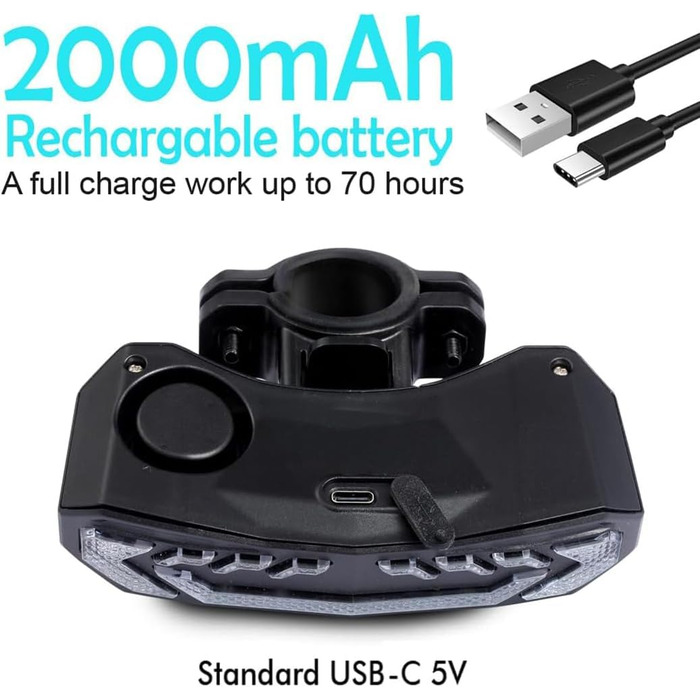 Велосипедна сигналізація Meichoon з функцією повороту USB акумуляторний пульт дистанційного керування протиугінний велосипедний сигналізатор автоматичне ввімкнення/вимкнення водонепроникний для безпеки велоспорту вночі, їзди в горах