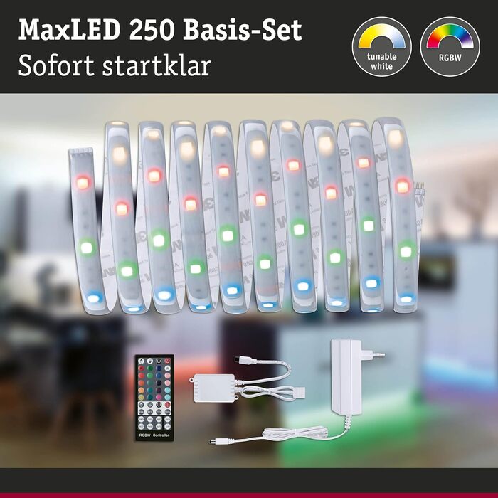 Світлодіодна стрічка MaxLED 250 Базовий набір 3м RGBW IP44 Захисний чохол в т.ч. 20 Вт смуга світлова стрічка 3000 K, срібло, 79881