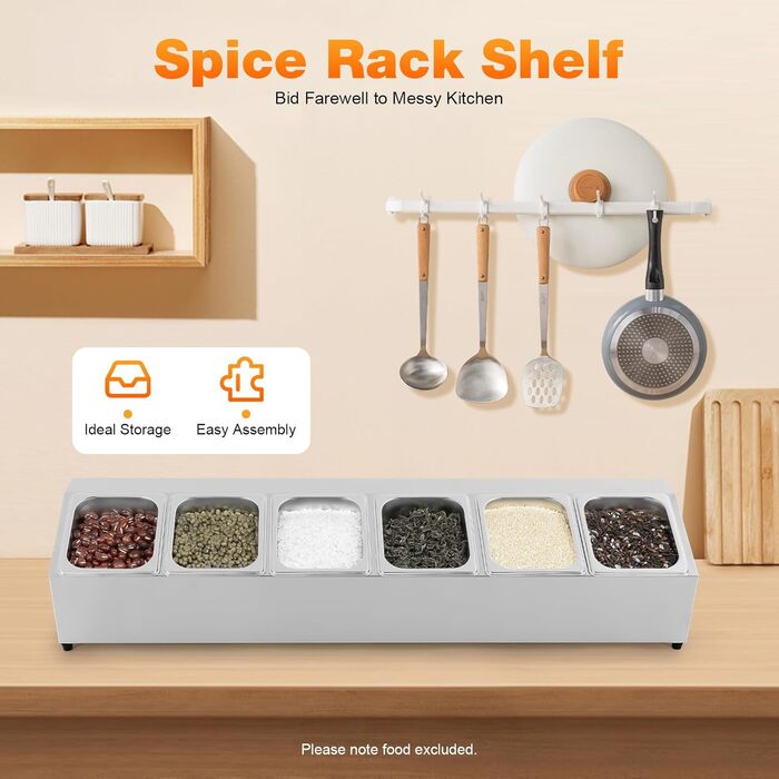 Контейнерів для інгредієнтів з сітки, контейнери для інгредієнтів з нержавіючої сталі, контейнери для гарнірів, барні контейнери, для ресторанів, магазинів хот-потів, магазинів молочного чаю, фруктових магазинів, 2 л x 6, 104 x 22,5 x 22 см, 6