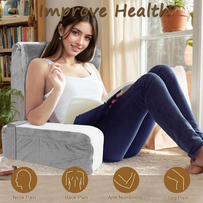 Подушка для читання на ліжку та дивані, подушка для спини, подушка для відпочинку на ліжку зі знімним валиком для шиї та підлокітниками, ергономічна подушка для спини/голови для читання, перегляду телевізора, сидіння та лежання