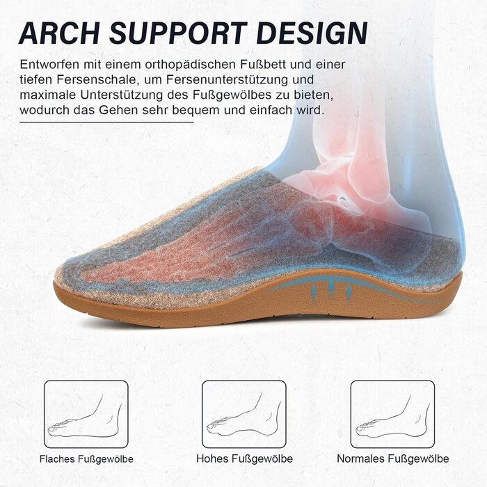 Ортопедичні капці ERGOfoot Felt для жінок та чоловіків, ортопедичні капці для підтримки склепіння стопи, повстяні капці для використання в приміщенні та на вулиці, розмір 39 EU, абрикосовий колір