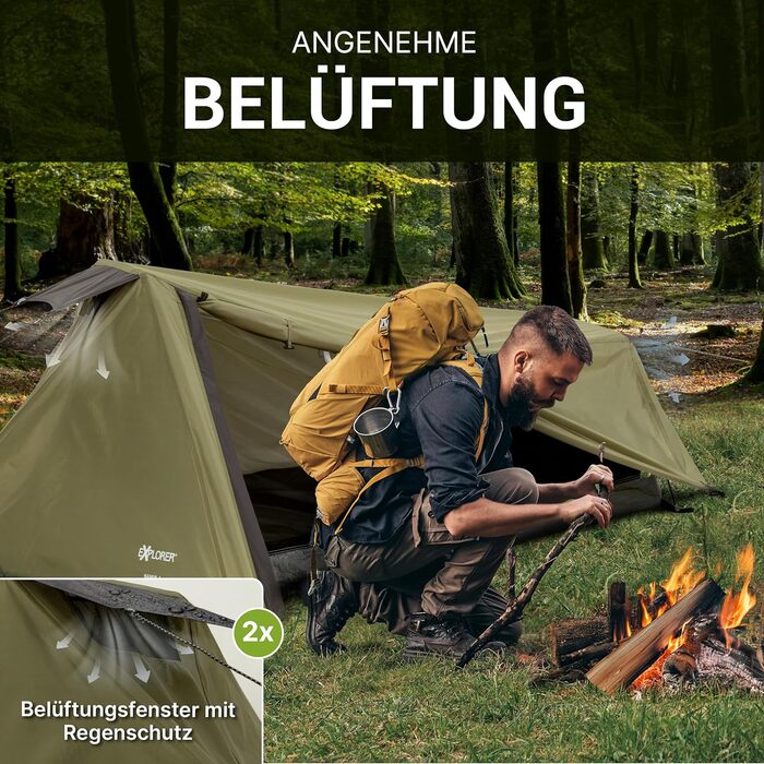 Намет EXPLORER Namib на 1 та 2 особи, малий розмір, надлегкий, для подорожей на велосипеді або мотоциклі, 1-2 особи, водяний стовп 3000 мм, з окремим внутрішнім наметом, для піших прогулянок, трекінгу, кемпінгу, 1 особа