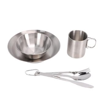 Набір столових приборів SUNGOOYUE, столові прибори з нержавіючої сталі, набір посуду для кемпінгу з двошаровими вакуумними чашками, тарілками, мисками, ножами, виделками, ложками для кемпінгу, пікніків, подорожей