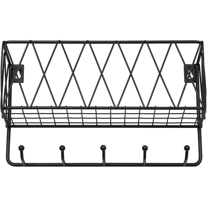 Ключниця настінна, тримач для листів з 5 гачками, міцна чорна металева сітка з матовим покриттям, 2916,59 см Настінна ключниця для