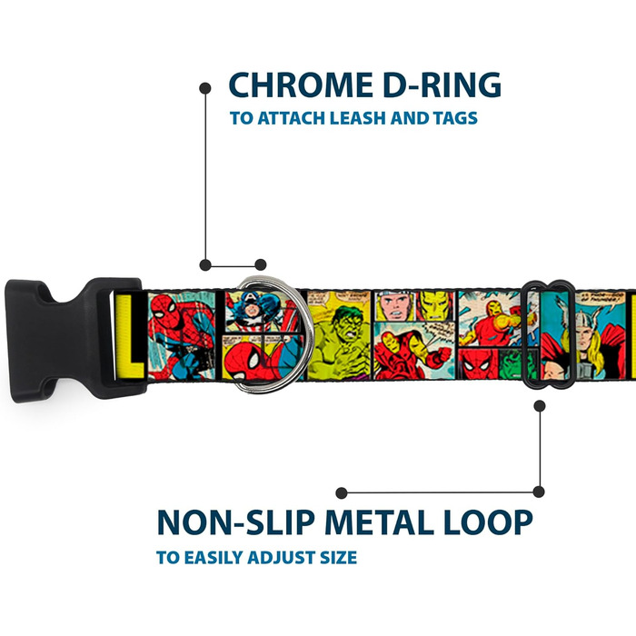 Нашийник для собак, пластиковий, з застібкою, Marvel Comics, 22.9-38.1 см, ширина 1.3 см, багатокольоровий. Розмір L (для обхвату шиї 35-43 см)
