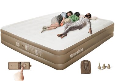 Надувний матрац Naturehike для 3 осіб, що самонадувається, з насосом на батарейках - надувне ліжко для гостей 200x180x38 см для кемпінгу та дому, легкий, зручний та швидко надувається, коричневий/3 особи/38 см