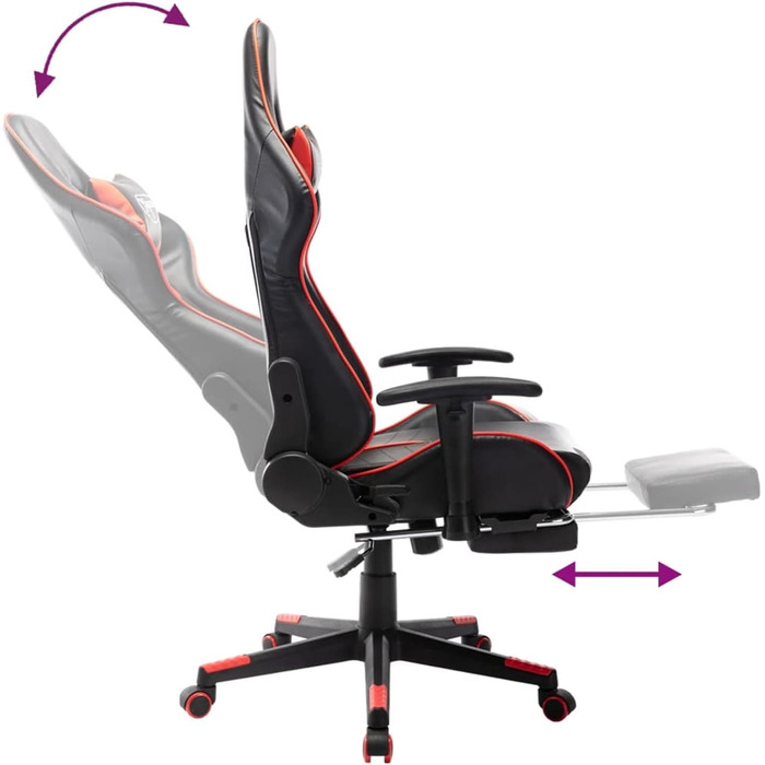 Ігрове крісло з підставкою для ніг, офісне крісло, ігрове крісло, письмове крісло, обертове крісло, чорно-червона штучна шкіра